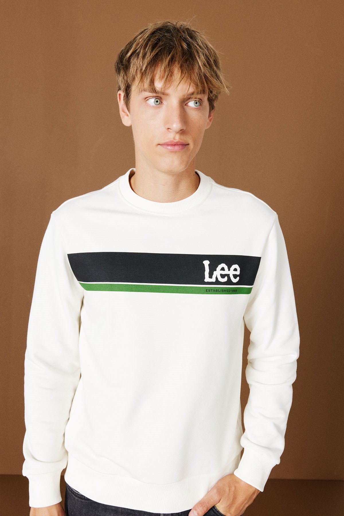 Lee Bisiklet Yaka Sweatshirt Beyaz Erkek Sweatshirt