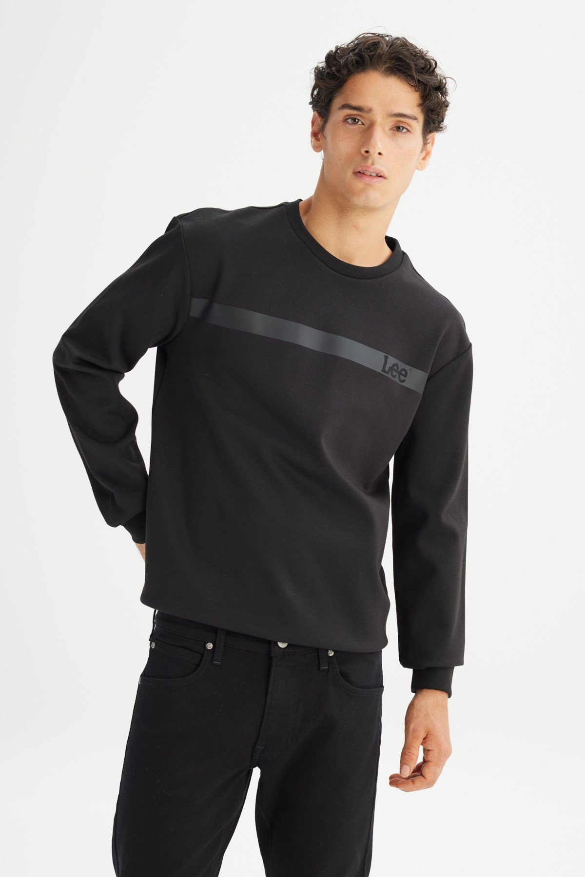 Lee Bisiklet Yaka Sweatshirt Siyah Erkek Sweatshirt