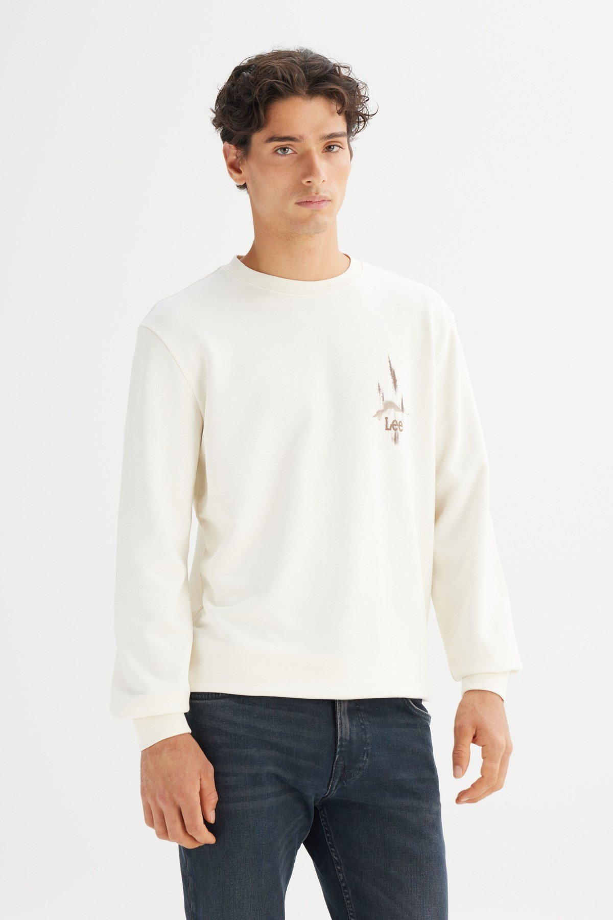 Lee Erkek Baskılı Sweatshirt Bej Erkek Sweatshirt