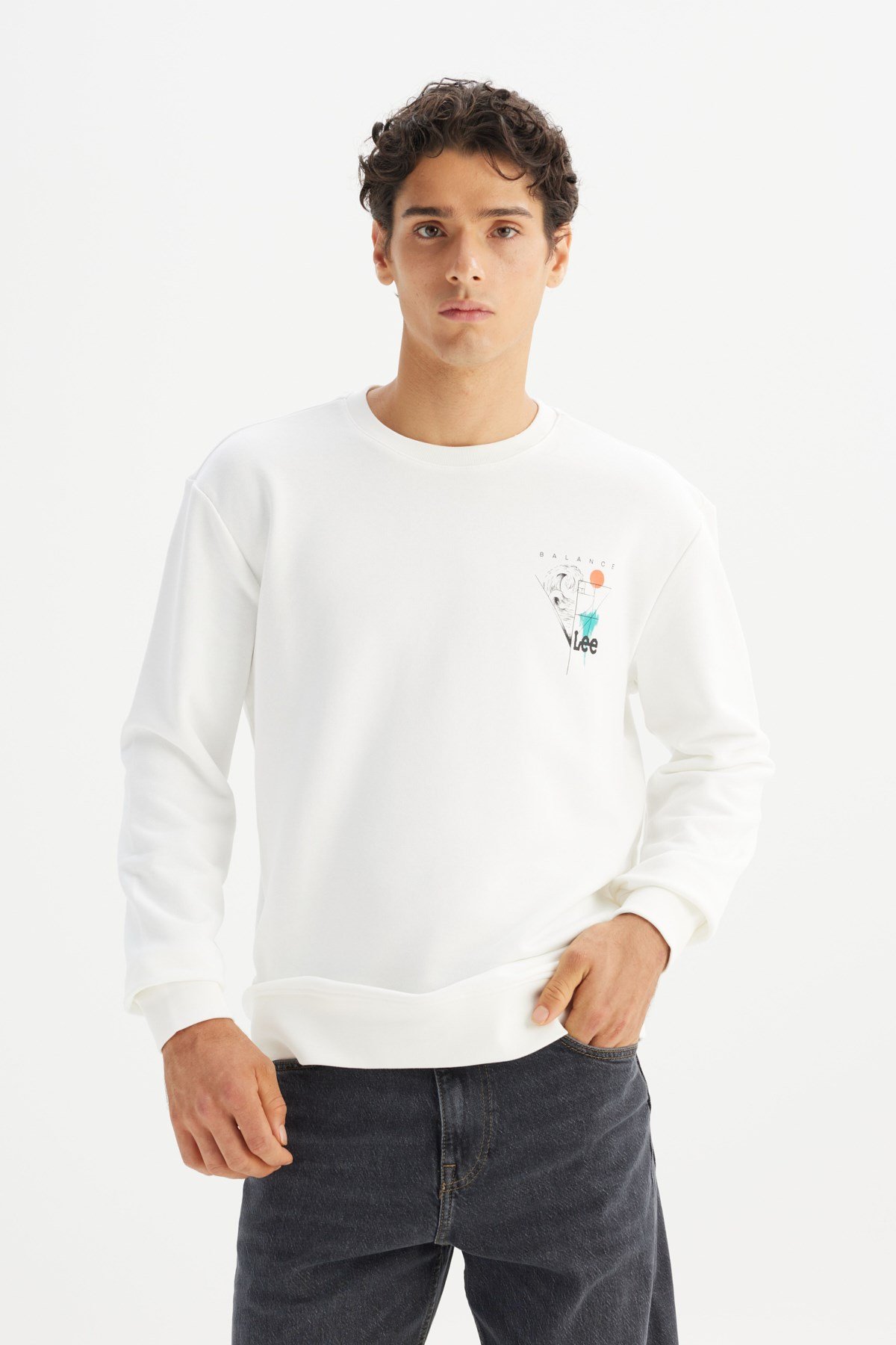 Lee Erkek Baskılı Sweatshirt Beyaz Erkek Sweatshirt