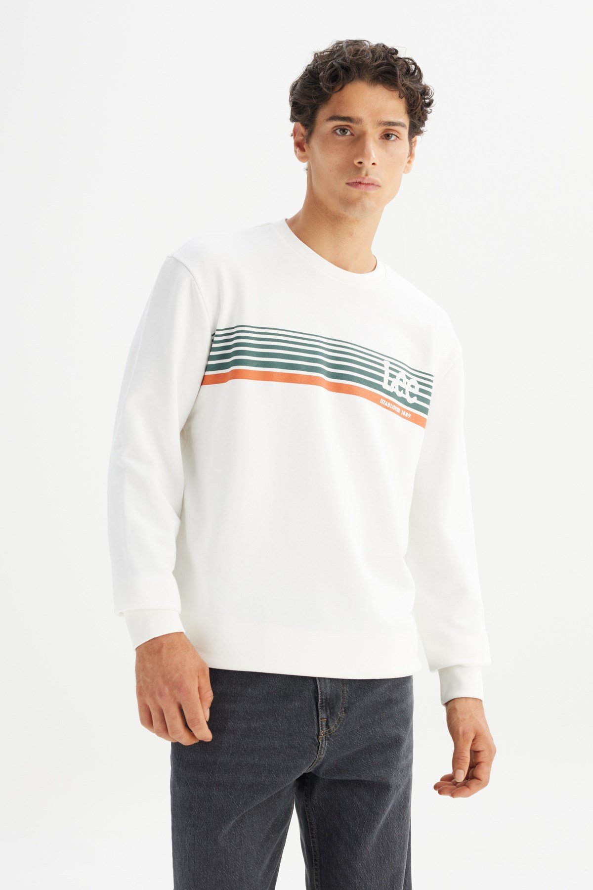 Lee Erkek Baskılı Sweatshirt Beyaz Erkek Sweatshirt