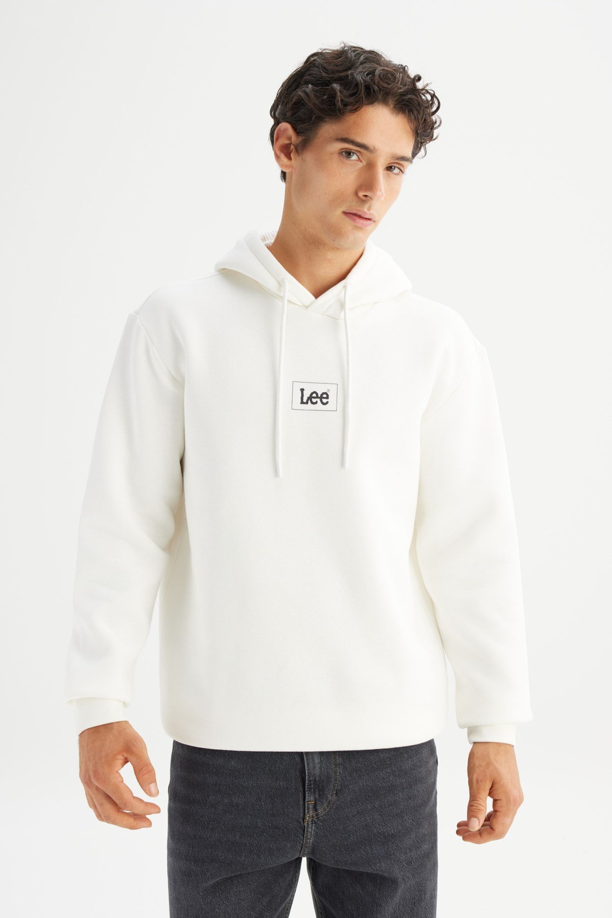 Lee Erkek Mid Logo Hoodie Bej Erkek Sweatshirt