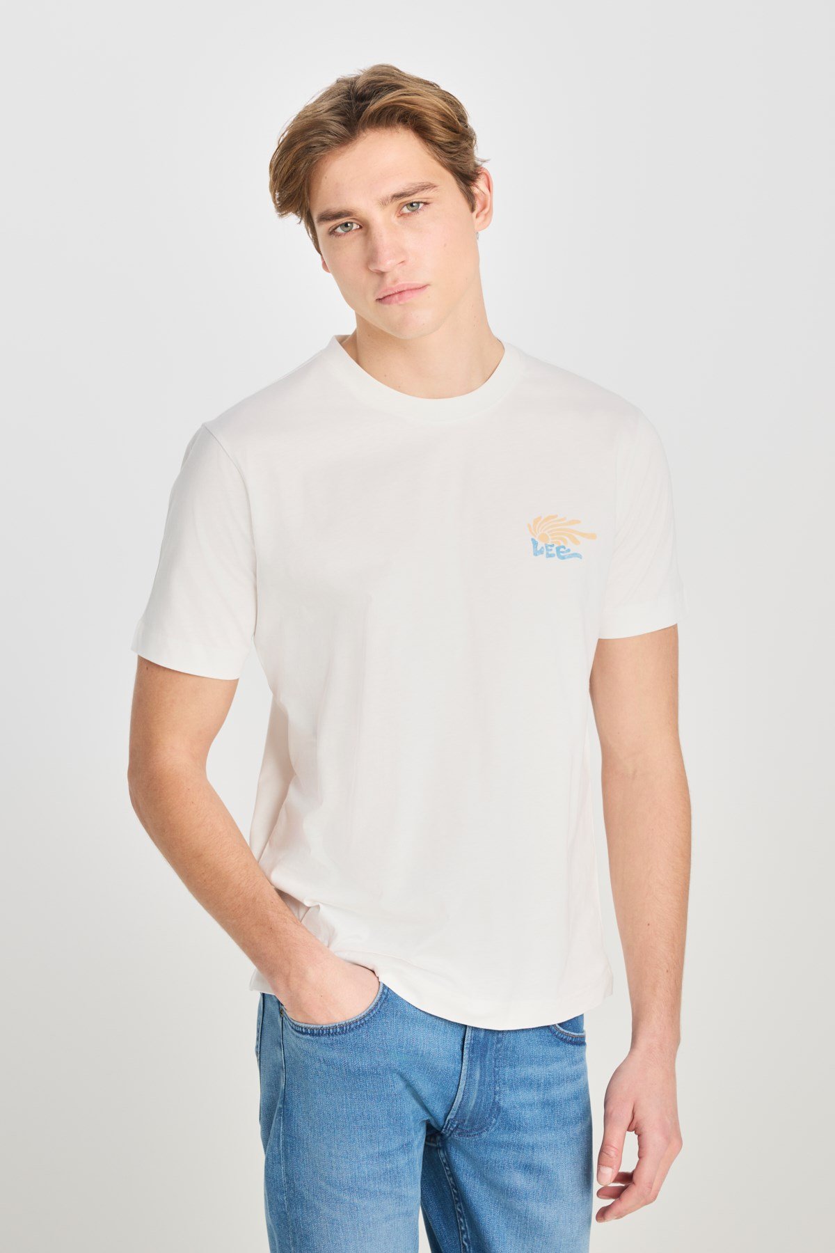 Lee Regular Fit Grafik Baskılı T-shirt Bej Erkek T-Shirt