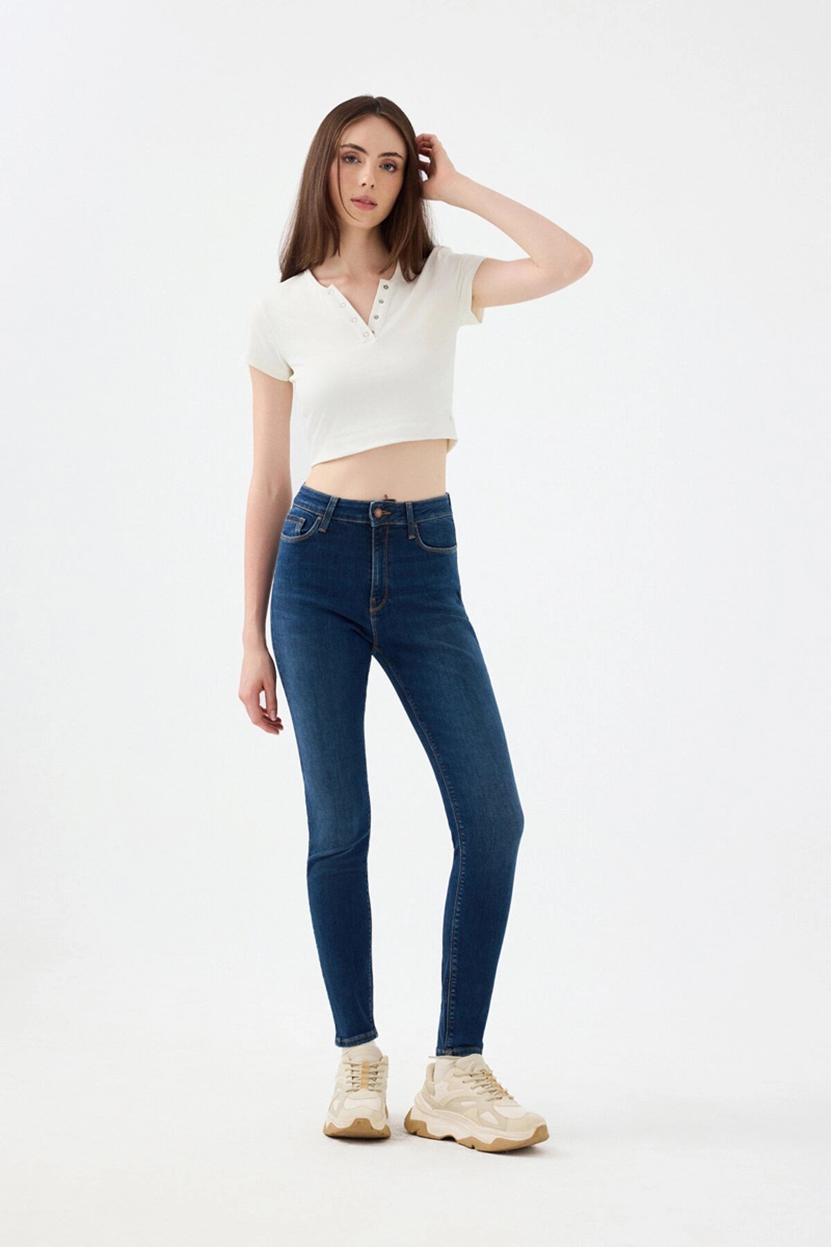 Loft LF 2037056 NATALIE MINAEL DARK BLUE WASH W PNT Lacivert Kadın Kot Pantolon