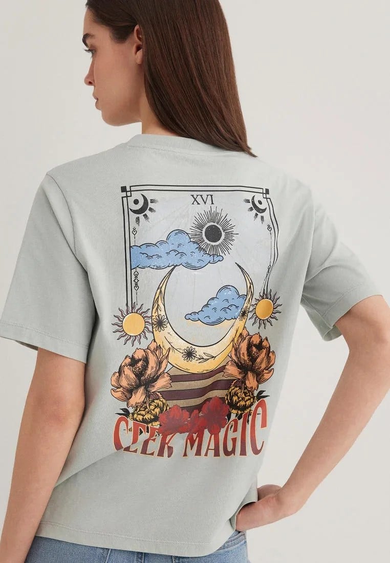 Mavi ASTROLOJi BASKiLi GRAFiK TİŞÖRT Sis YeSi Yeşil Kadın T-Shirt