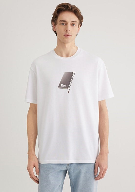 Mavi BASKiLi TİŞÖRT Beyaz Beyaz Erkek T-Shirt