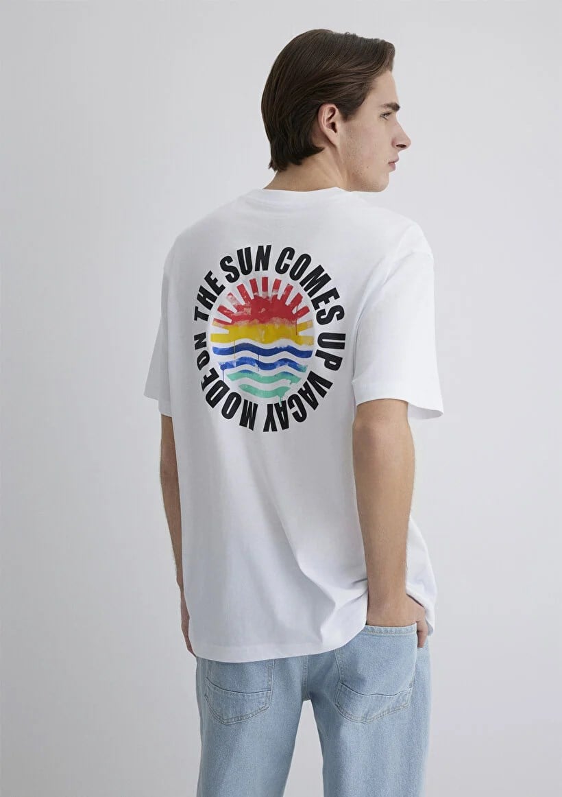 Mavi BASKiLi TİŞÖRT Beyaz Beyaz Erkek T-Shirt