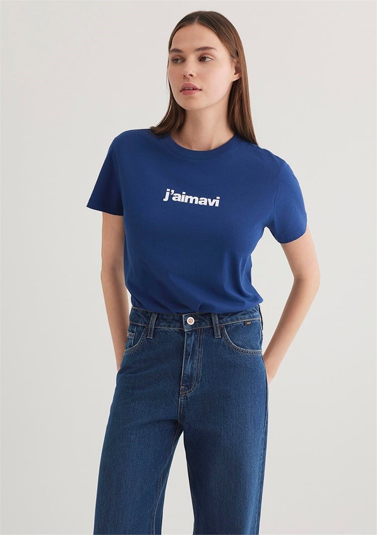 Mavi BiSiKLET YAKA LOGO TİŞÖRT Koyu Saks Mavi Lacivert Kadın T-Shirt
