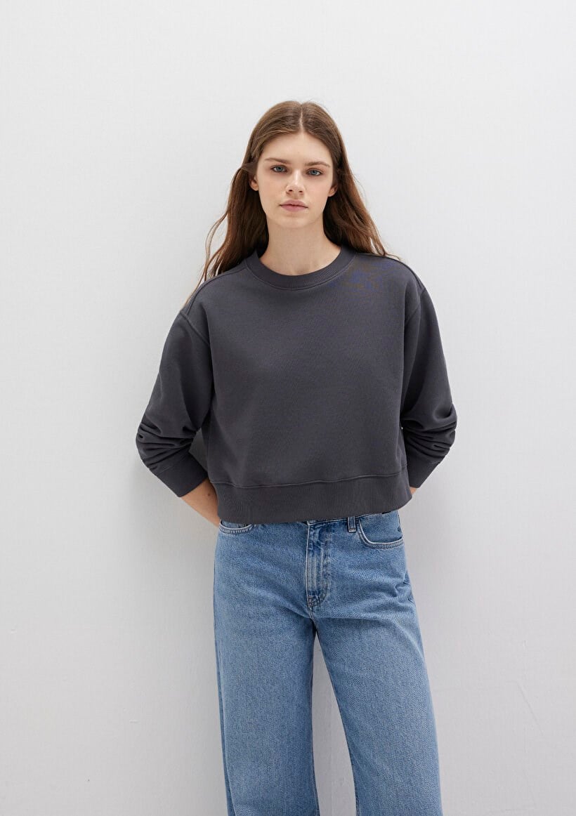 Mavi BiSiKLET YAKA SWEATSHiRT Gri ince cizgil Gri Kadın Sweatshirt