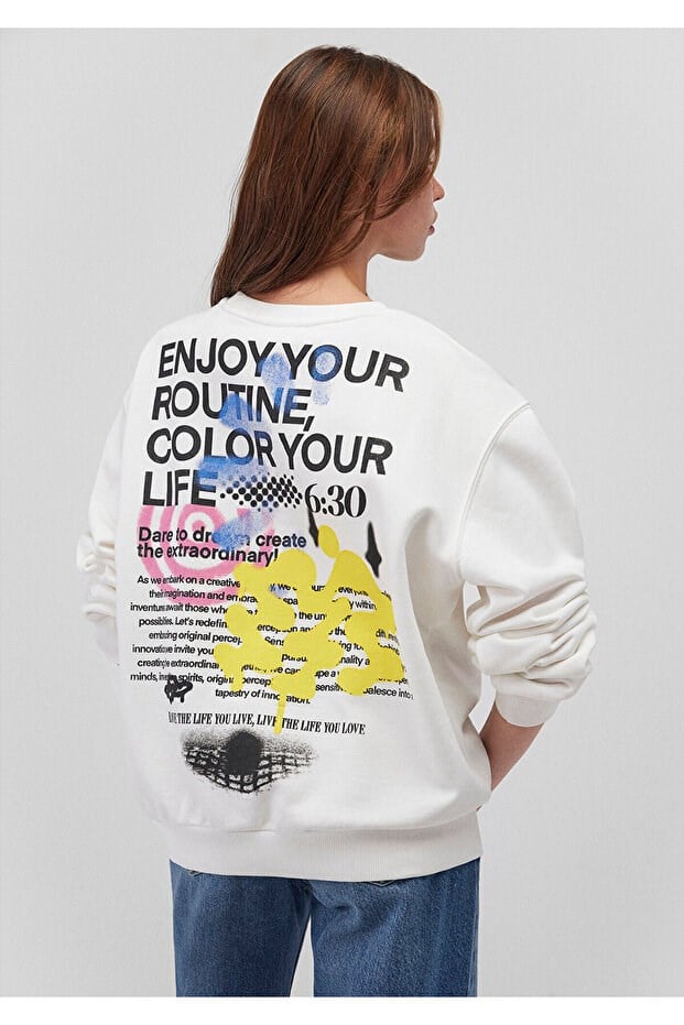 Mavi BiSiKLET YAKA SWEATSHiRT Kirik Beyaz Beyaz Kadın Sweatshirt
