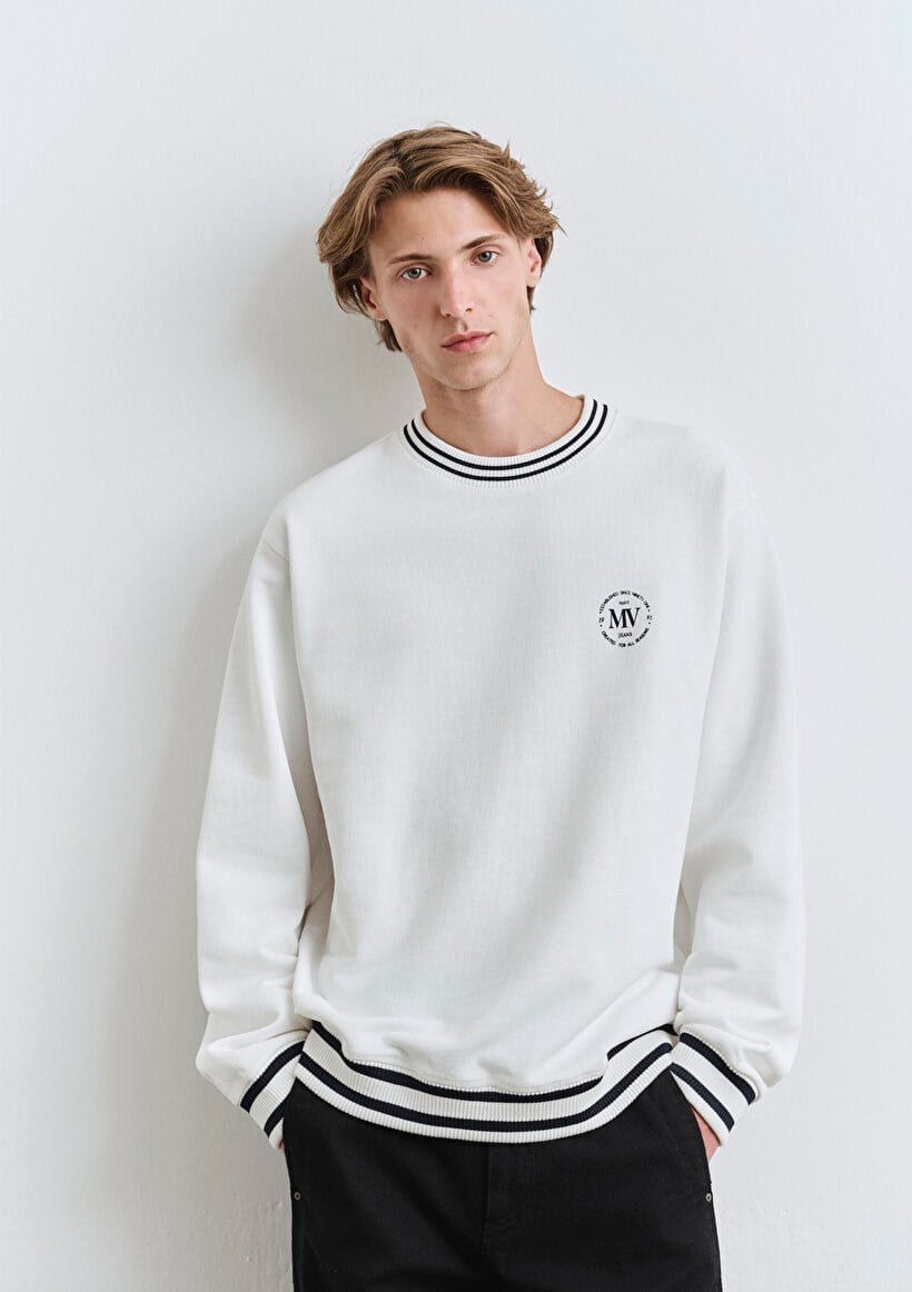 Mavi BiSiKLET YAKA SWEATSHiRT Kirik Beyaz Beyaz Erkek Sweatshirt