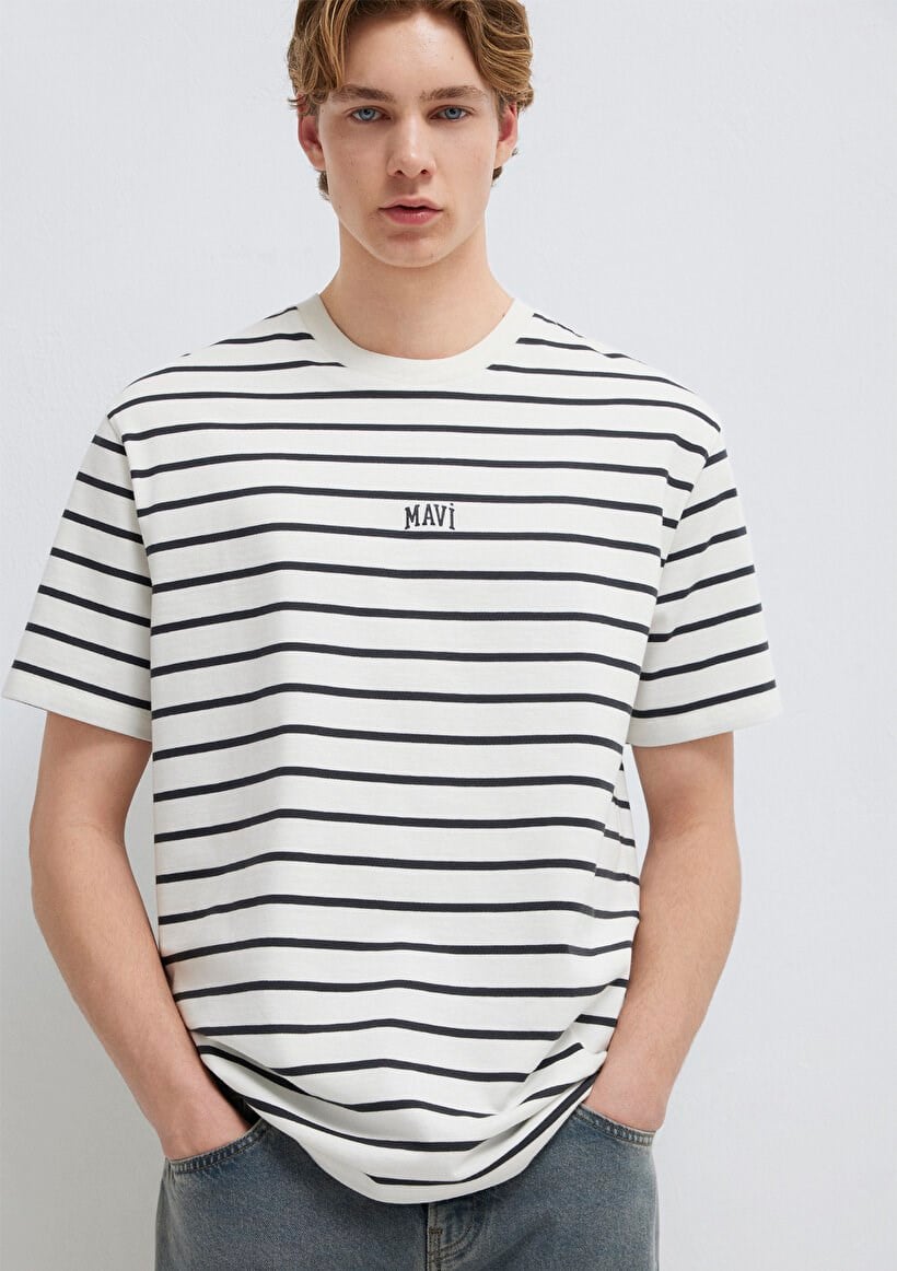 Mavi ÇİZGİLİ MAVİ LOGO TİŞÖRT Phantom Stripe Beyaz Erkek T-Shirt