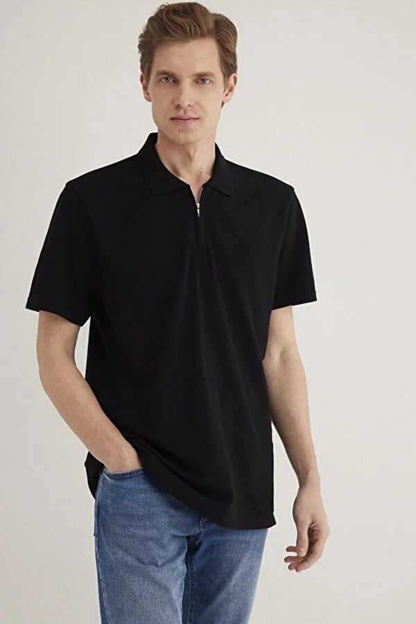 Mavi HALF ZIP POLO Siyah Siyah Erkek T-Shirt