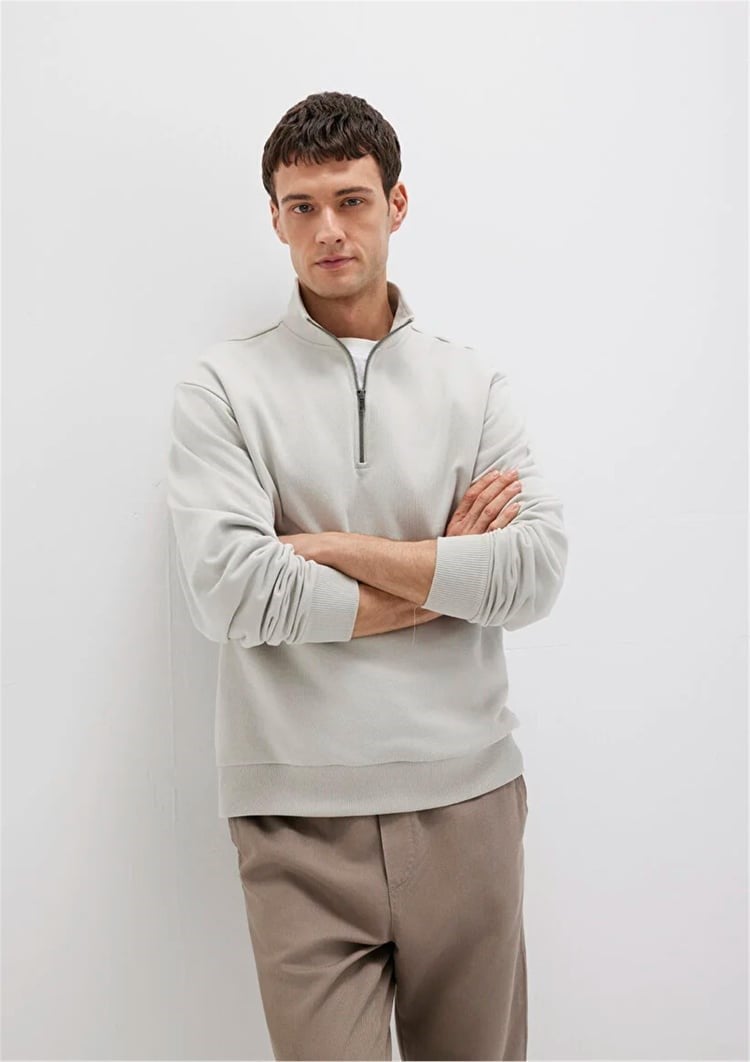 Mavi HALF ZiP SWEATSHiRT Acik Gri Gri Erkek Sweatshirt