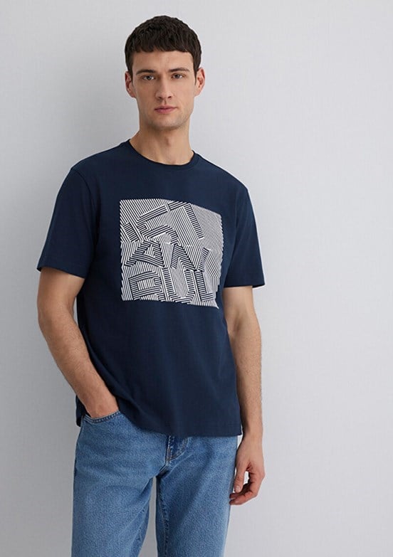 Mavi İSTANBUL BASKILI TİŞÖRT Gece Lacivert Lacivert Erkek T-Shirt
