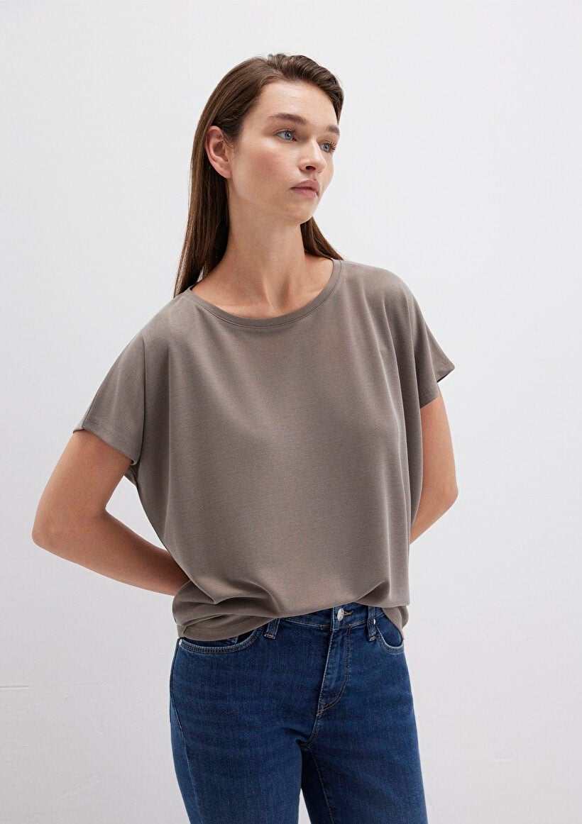 Mavi KiSA KOL TİŞÖRT Mantar Kahve Kahverengi Kadın T-Shirt