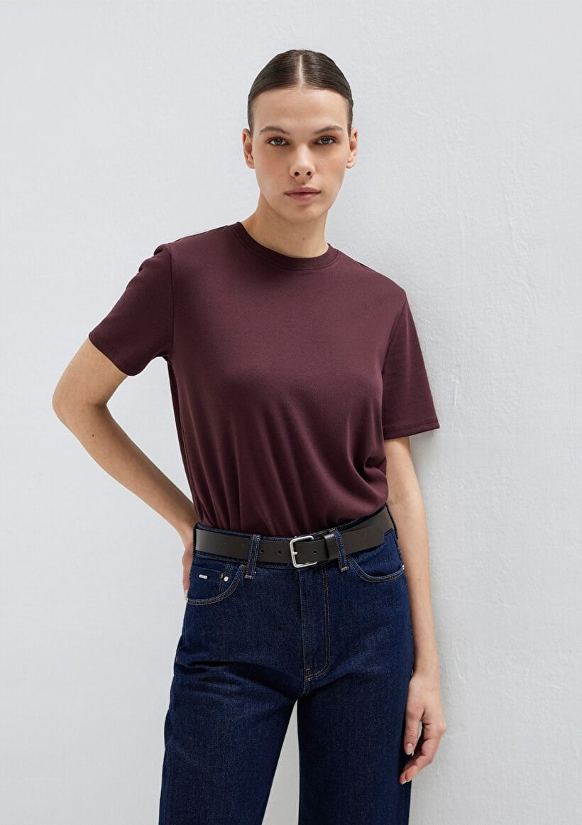 Mavi KISA KOLLU BASIC PENYE ÜST Karamel Mor Kadın T-Shirt