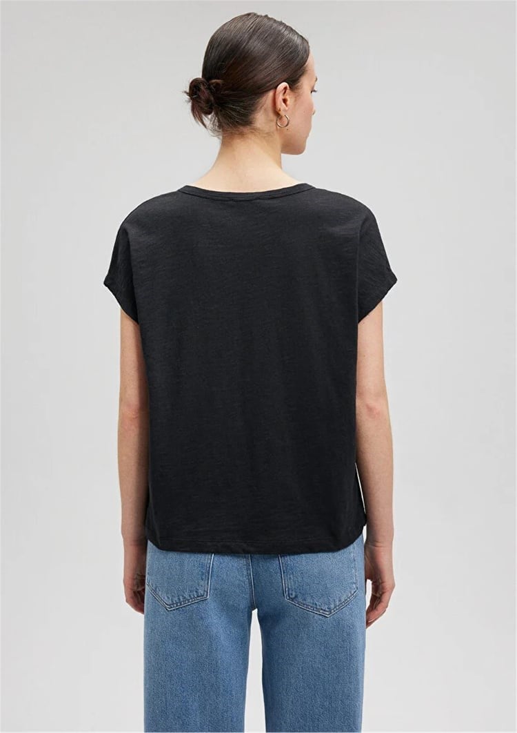 Mavi KiSA KOLLU BASiC Siyah Siyah Kadın T-Shirt