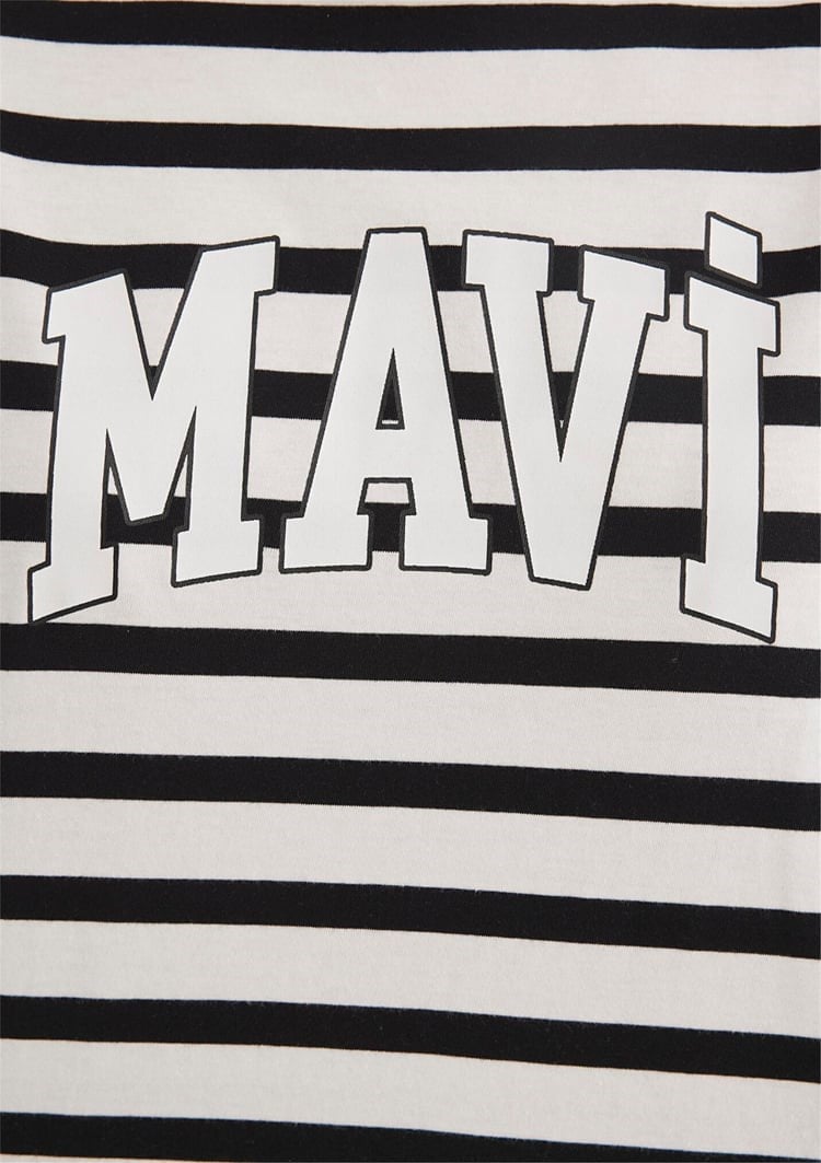 Mavi KISA KOLLU LOGO PENYE  Siyah Beyaz Çizgi Siyah Kadın T-Shirt
