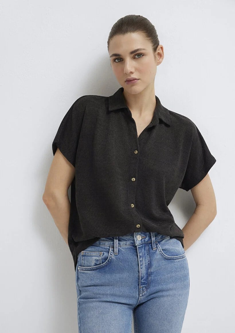 Mavi KiSA KOLLU POLO YAKA PENYE Kömür Antrasit Kadın T-Shirt