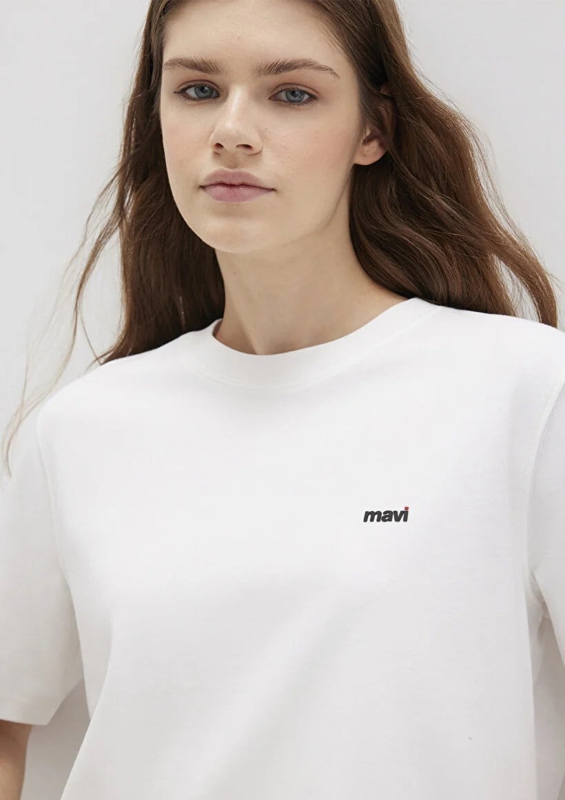 Mavi KiSA KOLLU TİŞÖRT Kirik Beyaz Beyaz Kadın T-Shirt