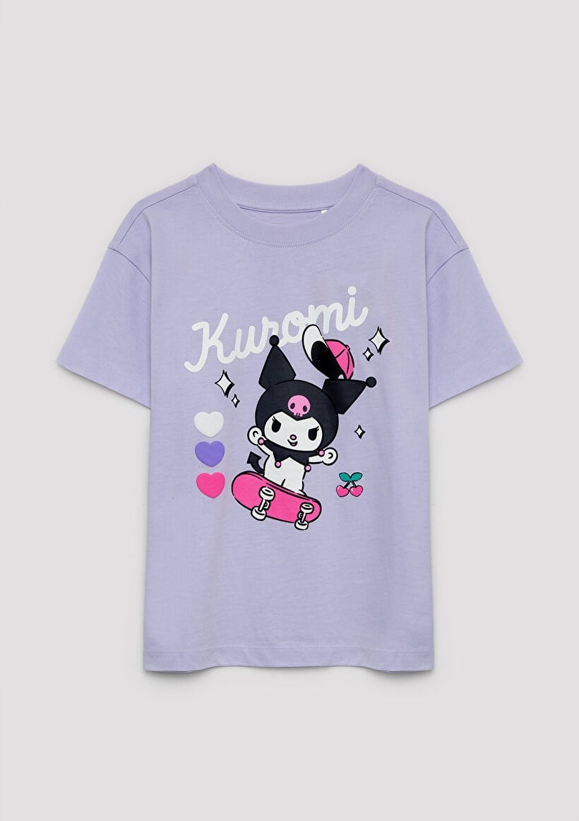 Mavi KUROMI BASKILI TİŞÖRT Toz Lila Lila Kız Çocuk T-Shirt