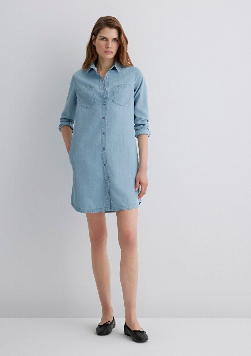 Mavi LiZ Lt Blue Gold Premium Denim Kadın Elbise
