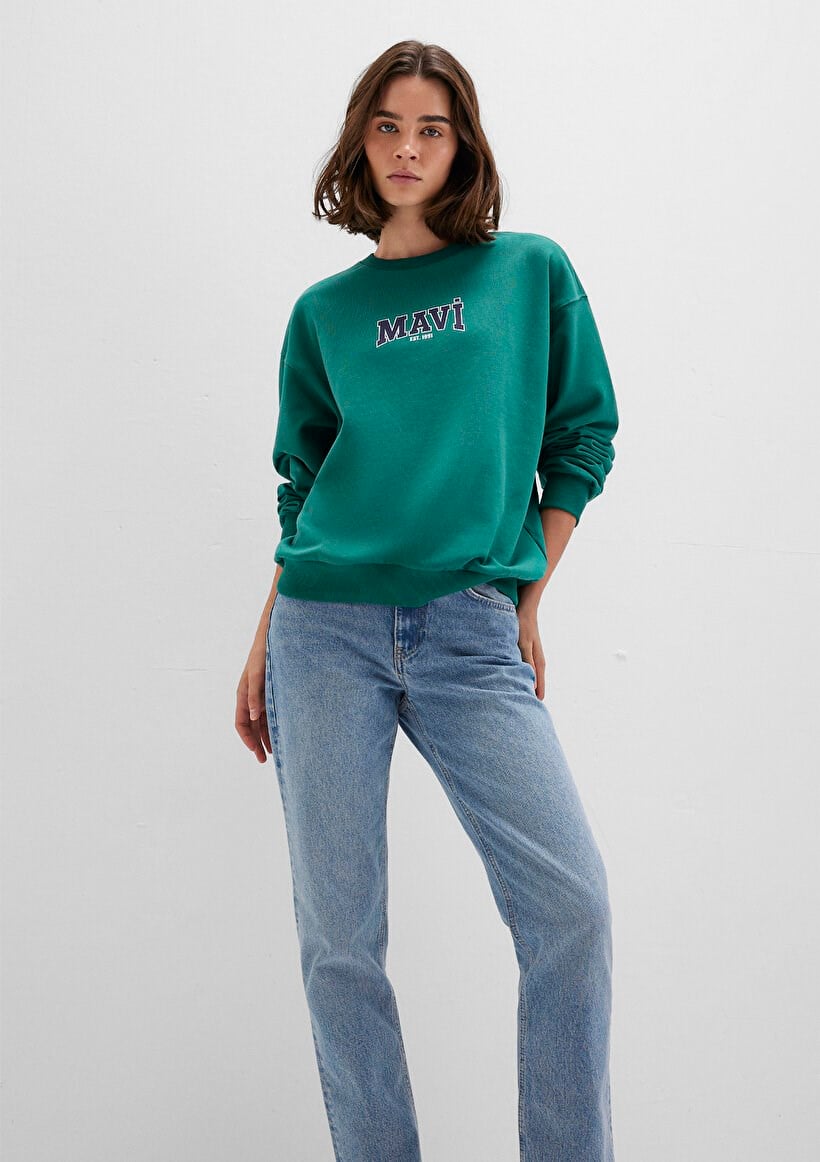 Mavi LOGO BASKiLi SWEATSHiRT Antique Green Yeşil Kadın Sweatshirt
