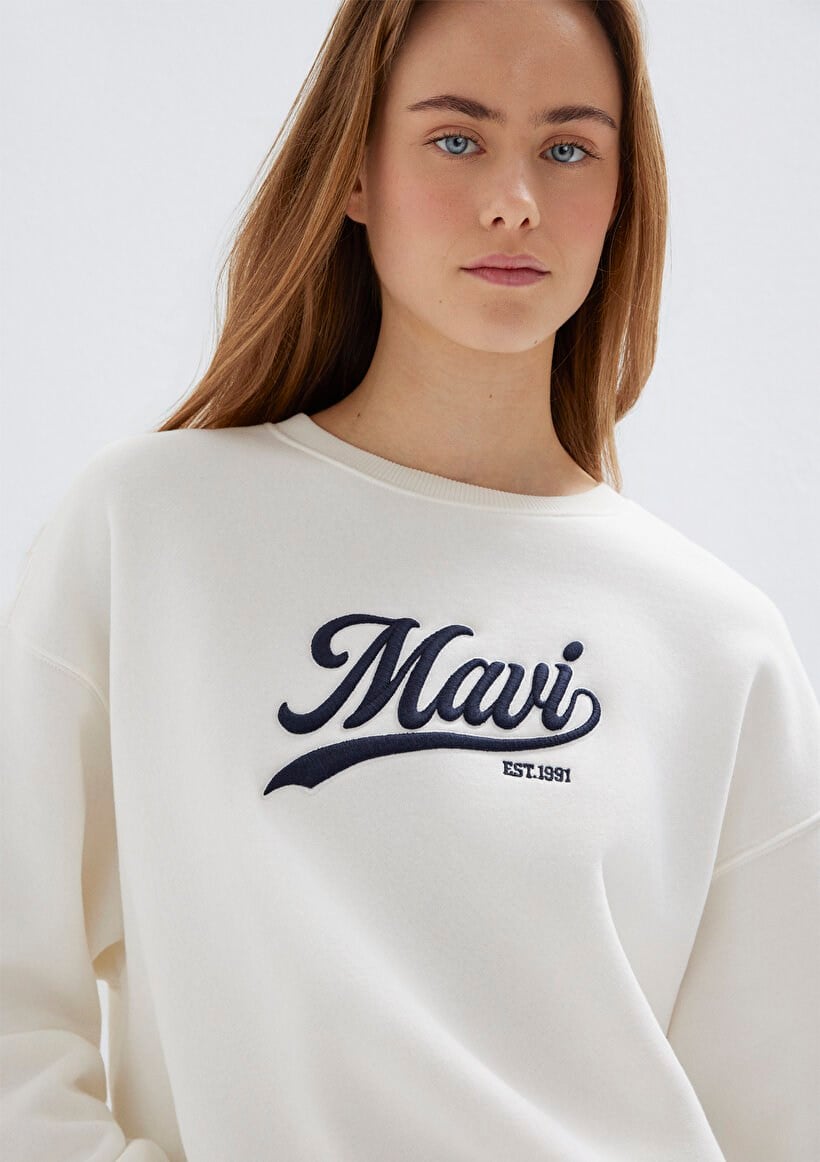 Mavi LOGO BASKILI SWEATSHIRT Hindistan Cevizi Kırık Beyaz Kadın Sweatshirt M1S10419-80194