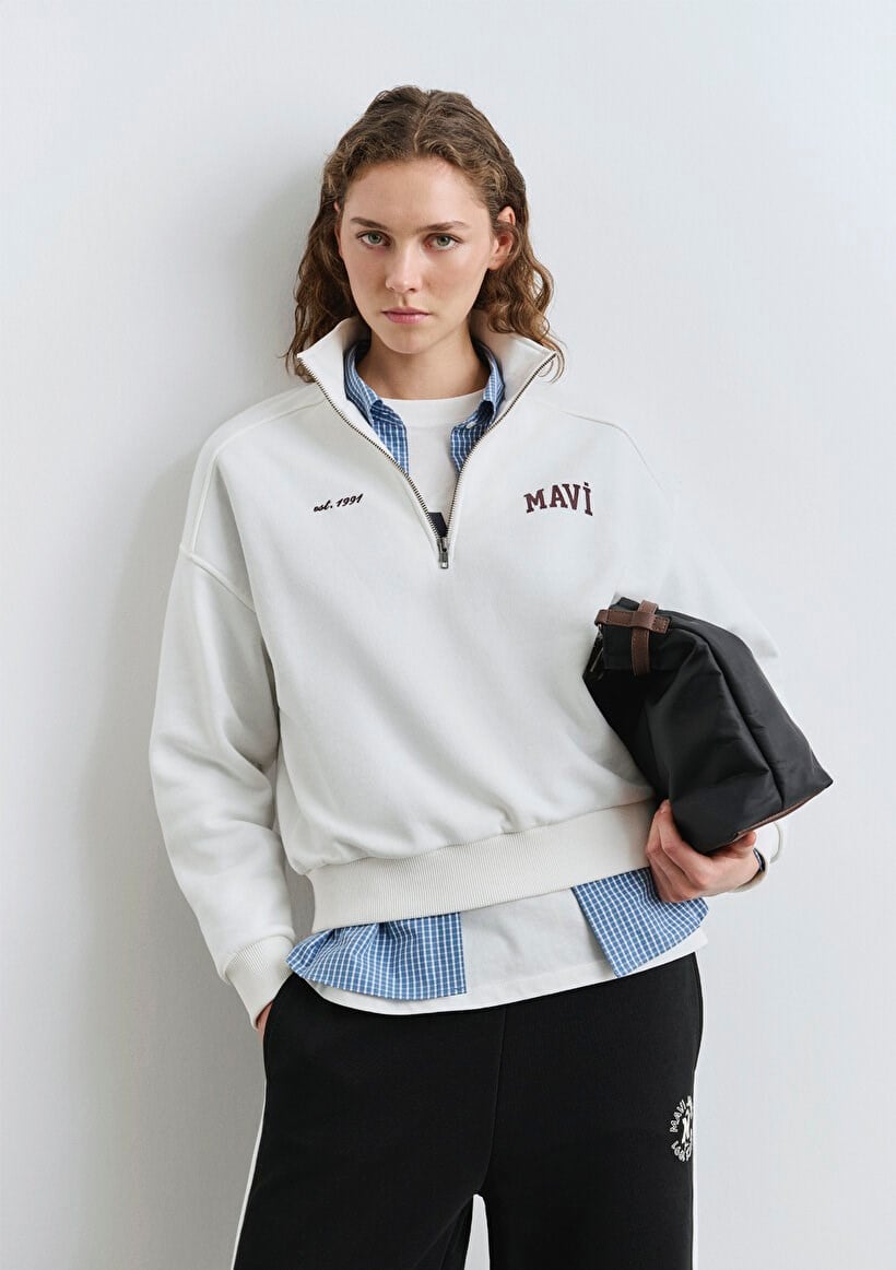 Mavi LOGO BASKILI SWEATSHIRT Kırık Beyaz Kırık Beyaz Kadın Sweatshirt