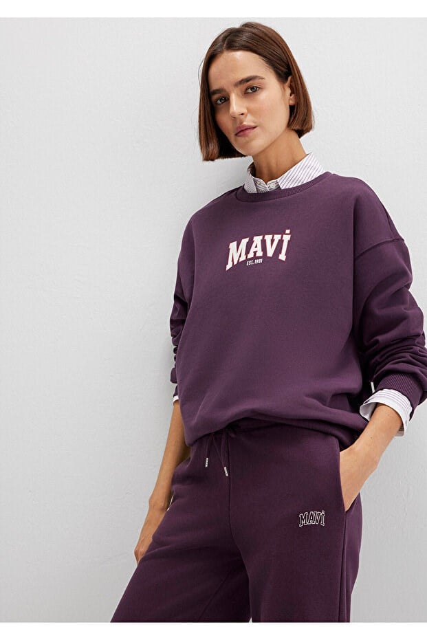 Mavi LOGO BASKiLi SWEATSHiRT Plum Perfect Mor Kadın Sweatshirt