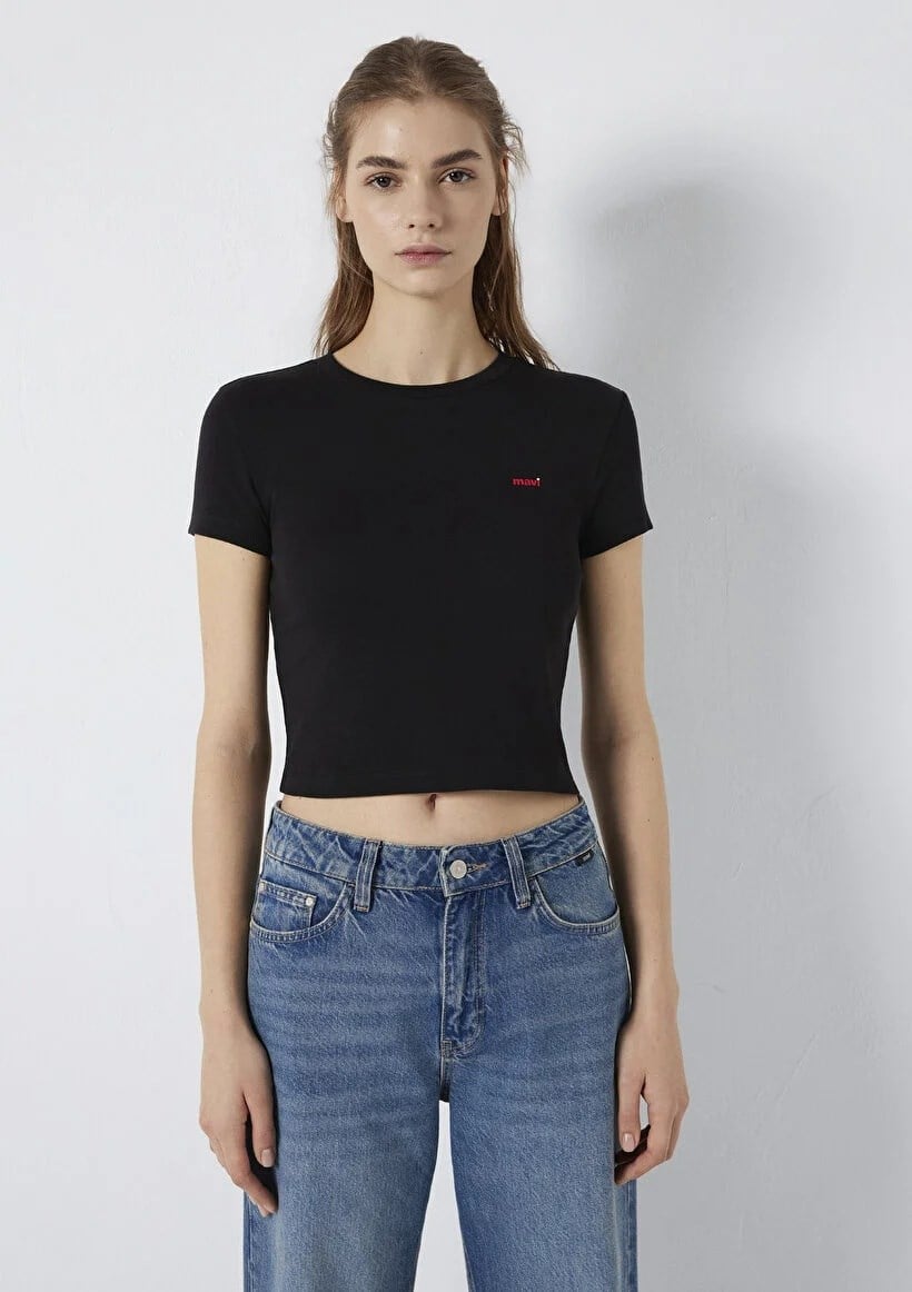 Mavi LOGO BASKILI T-SHIRT Siyah Siyah Kadın T-Shirt