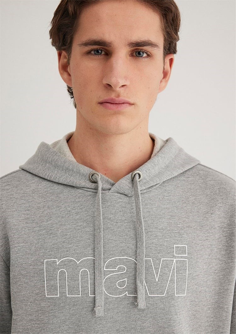 Mavi LOGO KAPÜŞONLU SWEATSHiRT Acik Gri Mela Gri Erkek Sweatshirt