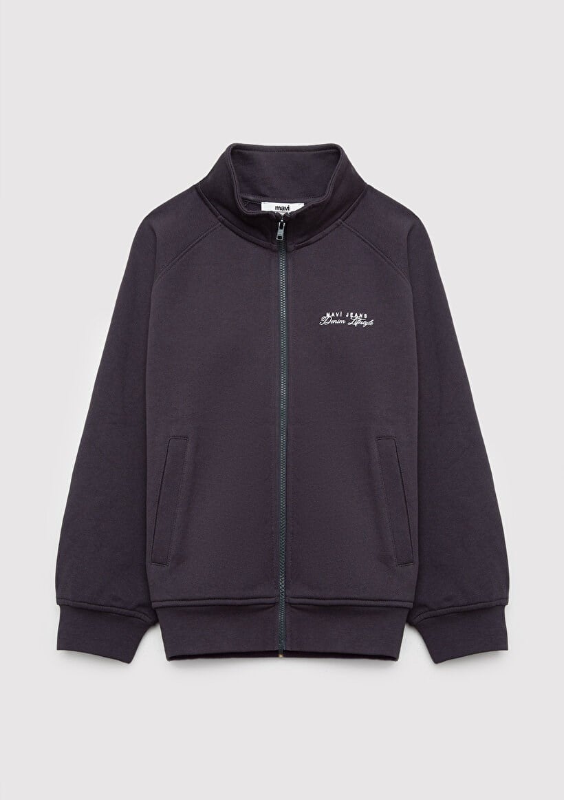 Mavi LOGO SWEATSHIRT TAM FERMUARLI Kömür Antrasit Kız Çocuk Sweatshirt