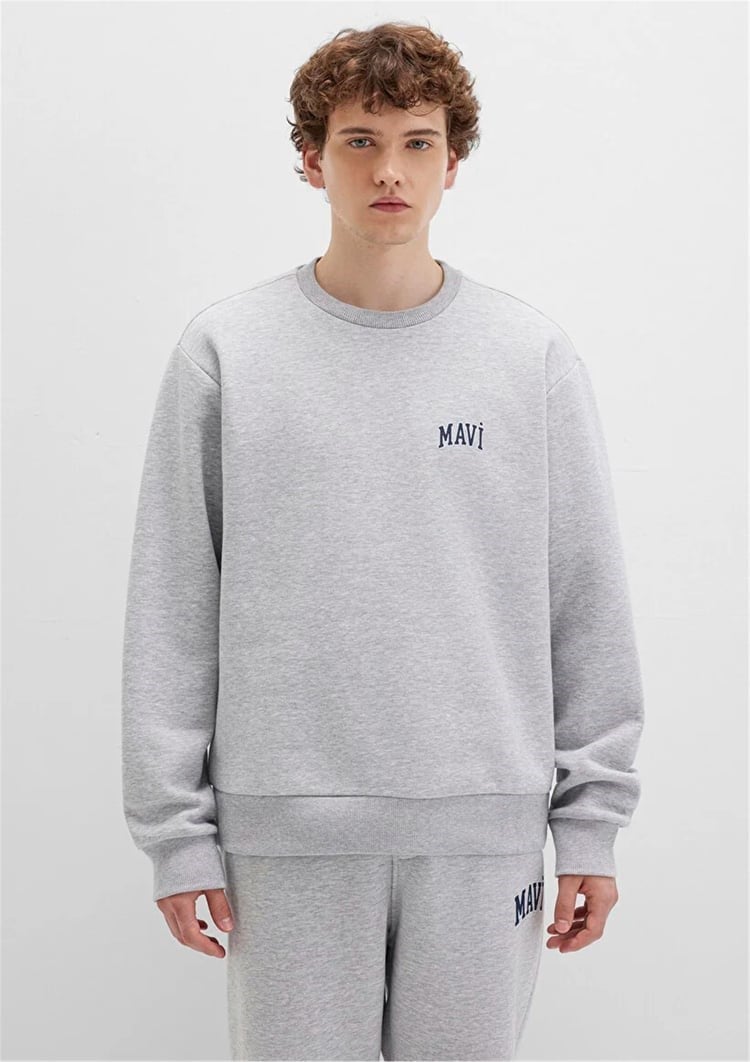 Mavi MAVi BASKiLi SWEATSHiRT Gri Melanj Gri Erkek Sweatshirt