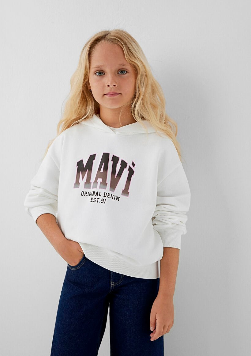 Mavi MAVİ BASKILI SWEATSHIRT Kırık Beyaz Kırık Beyaz Kız Çocuk Sweatshirt