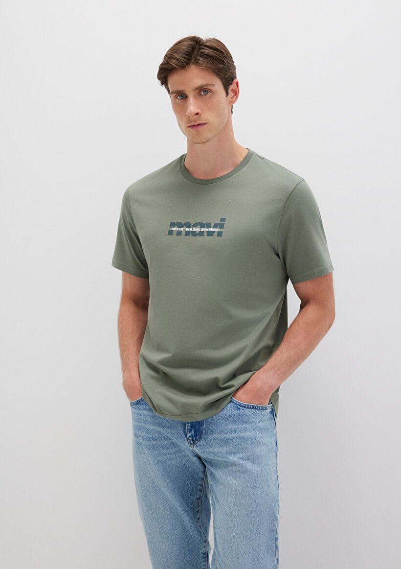 Mavi MAVİ BASKILI TİŞÖRT Açık Haki Haki Erkek T-Shirt
