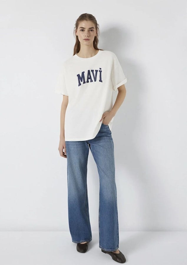 Mavi MAVİ BASKILI TİŞÖRT Kırık Beyaz Beyaz Kadın T-Shirt
