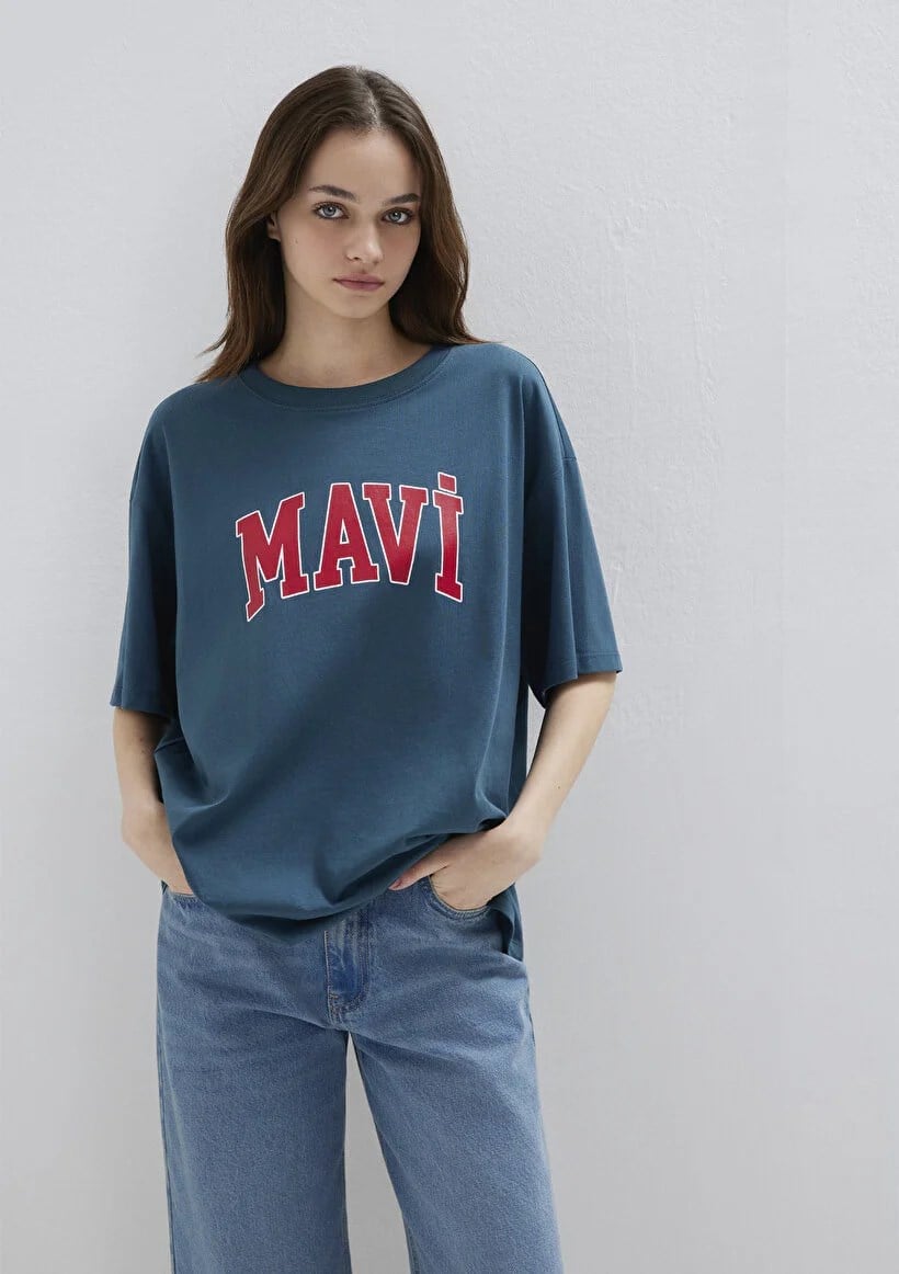Mavi MAVİ BASKILI TİŞÖRT Yıldız Mavi Mavi Kadın T-Shirt