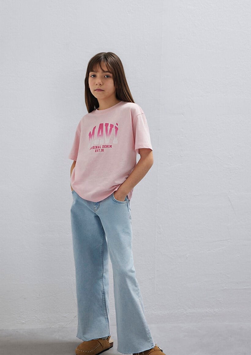 Mavi MAVİ JENERİK LOGO BASKILI TİŞÖRT Tatlı P Pembe Kız Çocuk T-Shirt