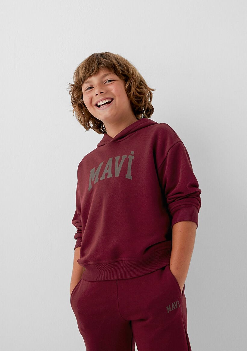 Mavi MAVI LOGO BASKILI KAPSONLU SWEATSHIRT Koyu Bordo Lacivert Erkek Çocuk Sweatshirt