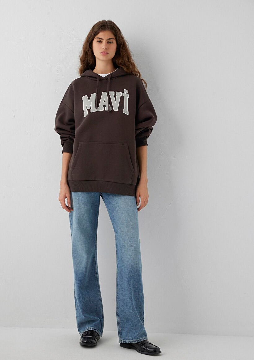 Mavi MAVI LOGO KAPÜSONLU SWEATSHIRT Black Coffe Kahverengi Kadın Sweatshirt