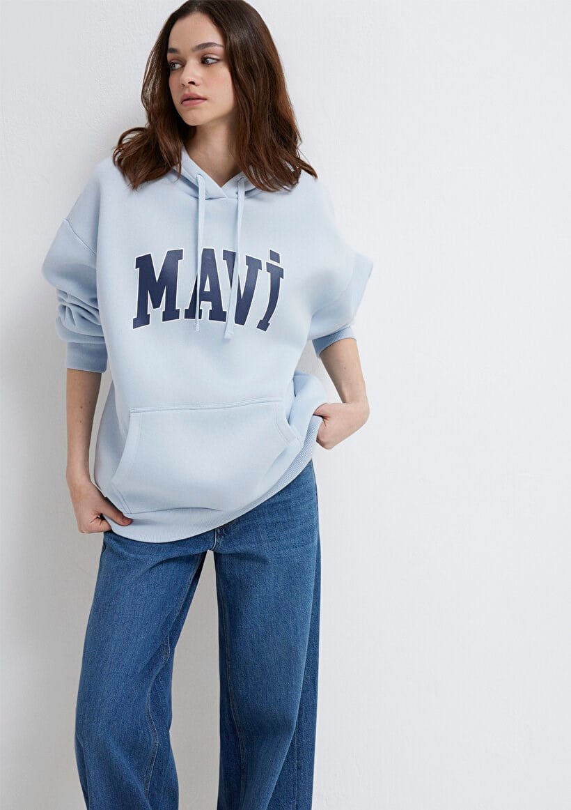 Mavi MAVİ LOGO KAPÜŞONLU SWEATSHIRT Uçuk Mavi Açık Mavi Kadın Sweatshirt