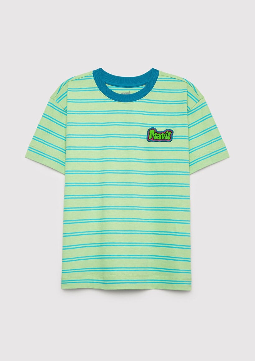 Mavi MAVİ STİCKER BASKILI ÇİZGİLİ TİŞÖRT ARCA Yeşil Erkek Çocuk T-Shirt