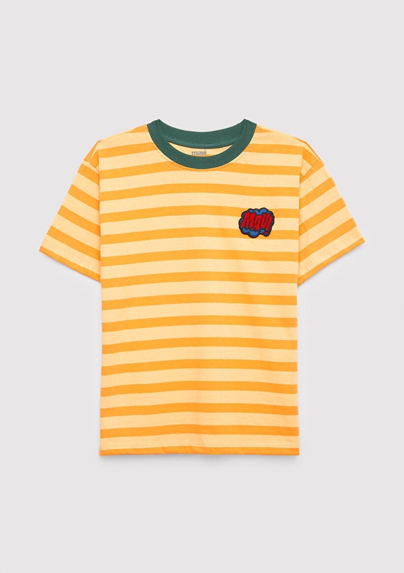 Mavi MAVİ STİCKER BASKILI ÇİZGİLİ TİŞÖRT Crea Turuncu Erkek Çocuk T-Shirt
