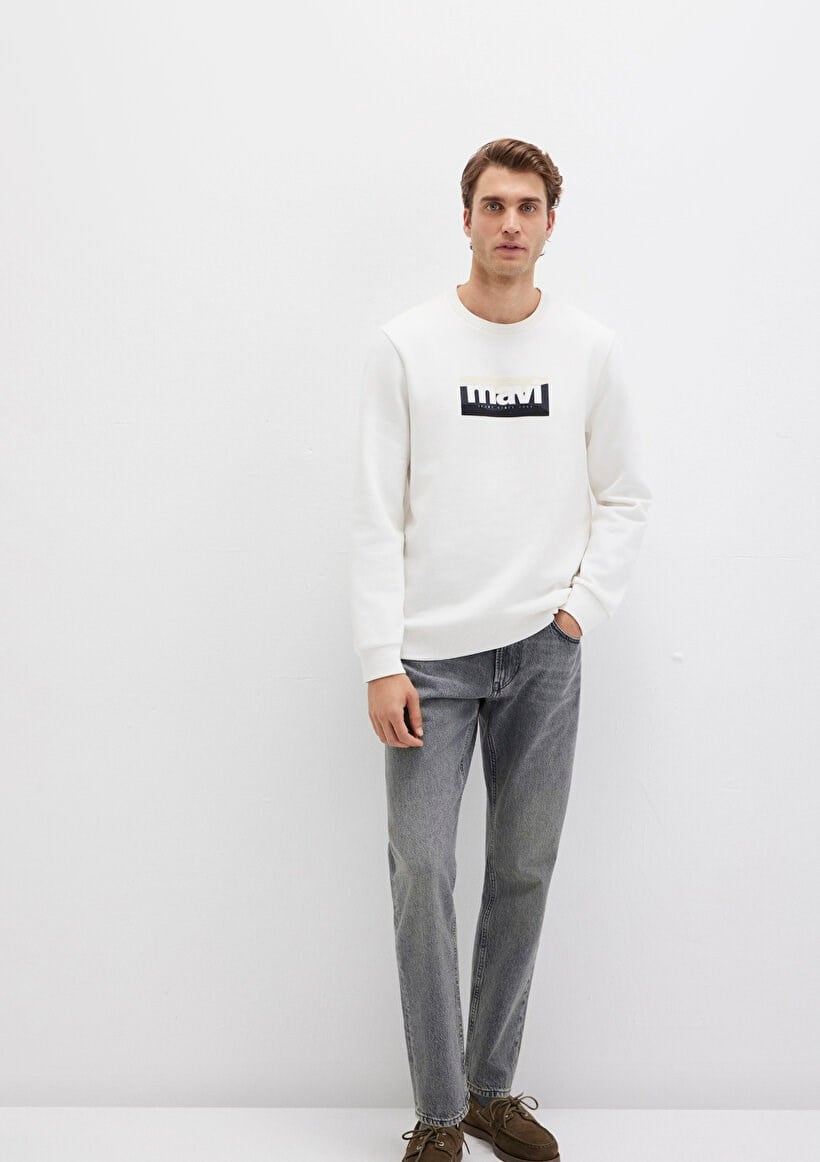 Mavi MAVi SWEATSHiRT Kirik Beyaz Beyaz Erkek Sweatshirt