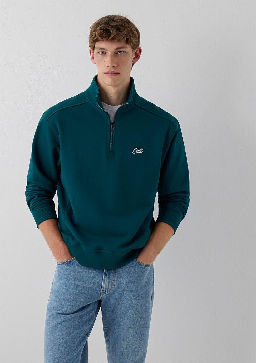 Mavi MAVİ YARIM FERMUARLI SWEATSHIRT Dark Sea Yeşil Erkek Sweatshirt