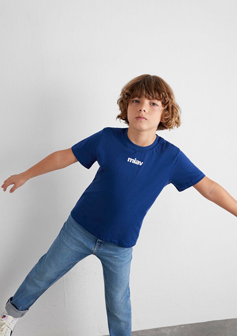 Mavi MİAV BASKILI TİŞÖRT Koyu Saks Mavi Lacivert Erkek Çocuk T-Shirt