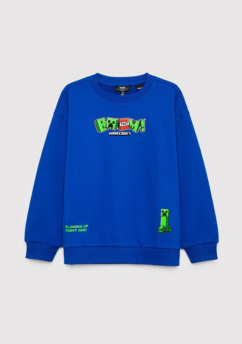 Mavi MINECRAFT BASKILI SWEATSHIRT Saks Mavi Saks Erkek Çocuk Sweatshirt