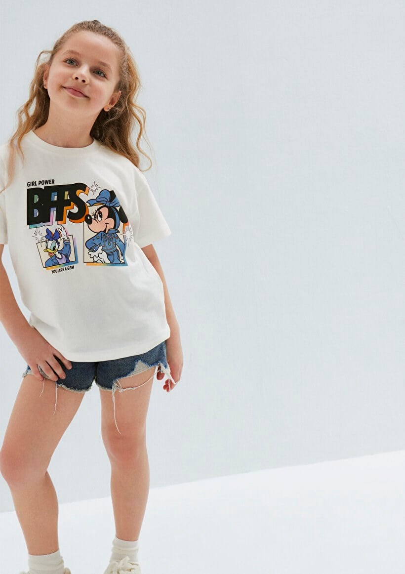 Mavi MINNIE & DAISY BFFS BASKILI TİŞÖRT Kırık Kırık Beyaz Kız Çocuk T-Shirt